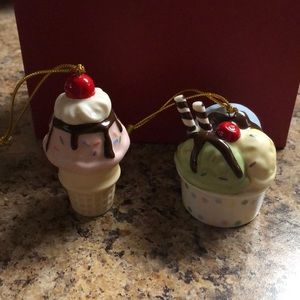 Lenox Ice Cream and Ice Cream Sundae Ornament Set